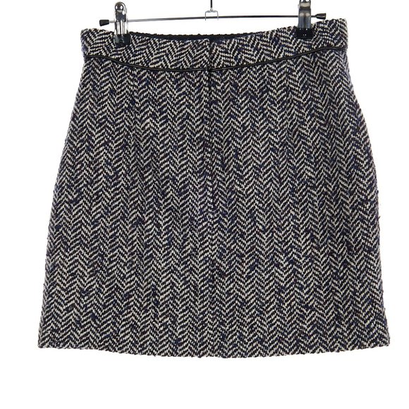 Tibi Wool Leather Trim Pockets Herringbone High Rise Mini Skirt Size 2 - Picture 3 of 6